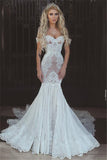 Sexy Mermaid Lace Off-the-Shoulder Wedding Dresses  Open Back Bridal Gowns BA7275