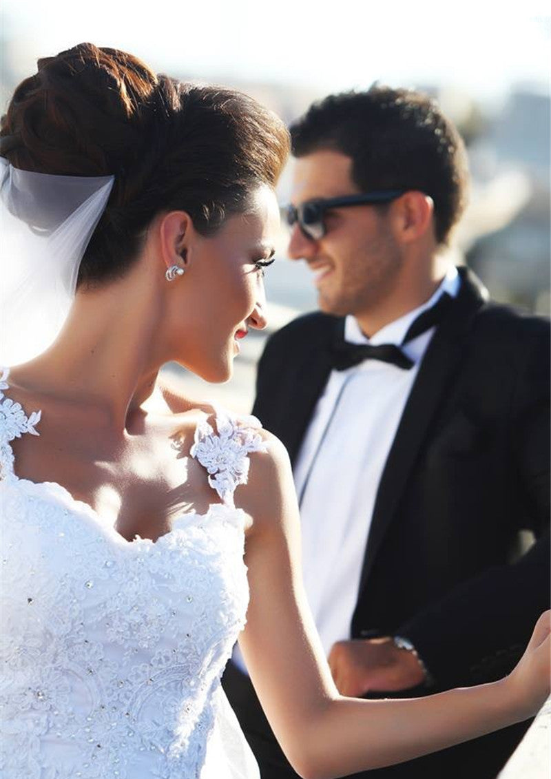 Sexy Mermaid Lace Straps Wedding Dress Sweetheart Sheer Back Bridal Dress