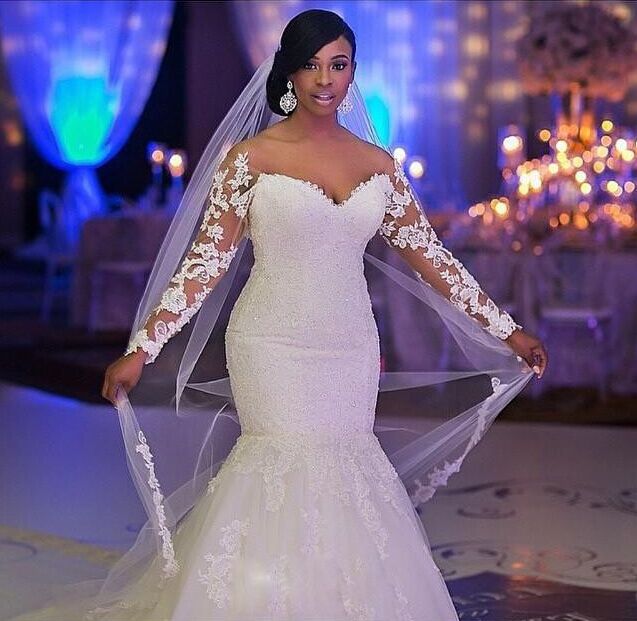 Sexy Mermaid Lace long Sleeve Plus Size Wedding Dress High Quality Bridal Gowns