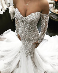 Sexy Mermaid Long Sleeves Wedding Dresses | Off The Shoulder Lace Elegant Bridal Gowns