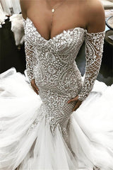 Sexy Mermaid Long Sleeves Wedding Dresses | Off The Shoulder Lace Elegant Bridal Gowns