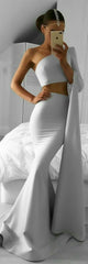 Sexy Mermaid One-Shoulder Prom-Dresses Two-Pieces Evening Dresses BA6188