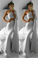 Sexy Mermaid One-Shoulder Prom-Dresses Two-Pieces Evening Dresses BA6188