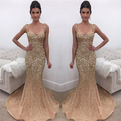 Sexy Mermaid Shiny Crystals Sequins Evening Dresses Sleeveless Gorgeous Prom Dress