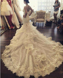 Sexy Mermaid Spaghetti Strap Wedding Dresses New Arrival Lace Applique Bridal Gowns