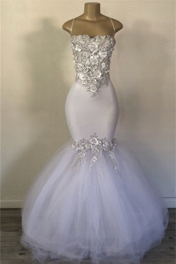 Sexy Mermaid Spaghetti-Straps Prom Dresses | Applique Evening Dresses BC1300