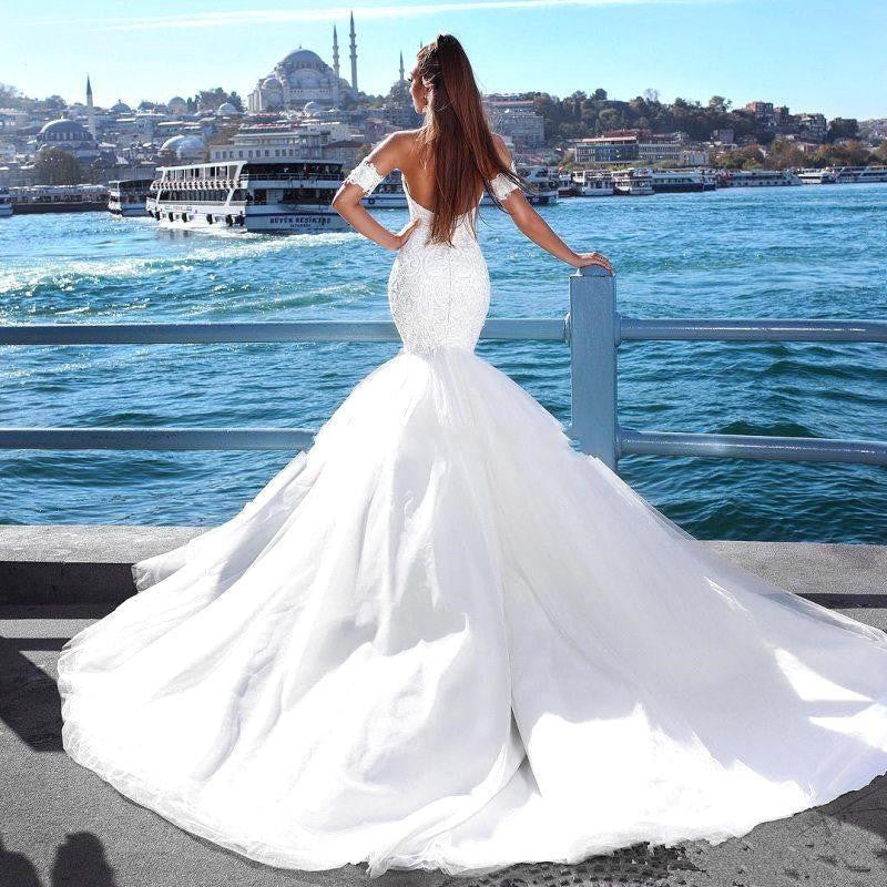 Sexy Mermaid Sweetheart Wedding Dresses | Lace Open Back Bridal Gowns