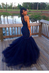 Sexy Mermaid Tulle Long Evening Dress Lace Sweep Train Latest Plus Size Special Occasion Dresses