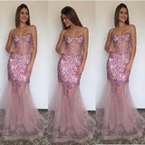 Sexy Mermaid Tulle Sweetheart Prom Dress Sparkly Beading Long Evening Gown