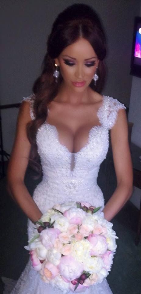 Sexy Mermaid V-neck Wedding Dress Sparkly Lace Bridal Gowns BO4457