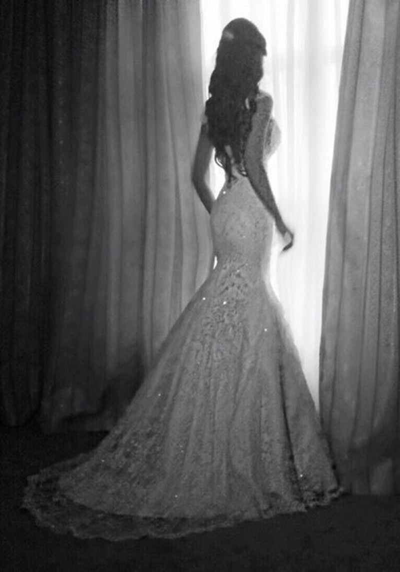 Sexy Mermaid V-neck Wedding Dress Sparkly Lace Bridal Gowns BO4457