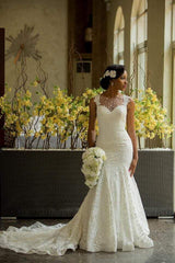Sexy Mermaid Vintage Wedding Dress with Special Lace Beading Sheer Back Wedding Gowns BA3413