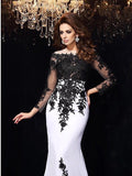 Sexy Mermaid Wedding Dress Bateau Lace Tulle Lace Long Sleeves Bridal Gowns with Sweep Train