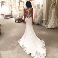 Sexy Mermaid Wedding Dresses Sheer Mesh Bridal Gowns with Lace Court Train BA3369