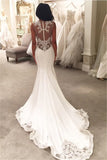 Sexy Mermaid Wedding Dresses Sheer Mesh Bridal Gowns with Lace Court Train BA3369