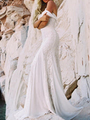 Sexy Mermaid Wedding Dresses Sweetheart Lace Satin Short Sleeve Bridal Gowns Vintage Backless Sweep Train