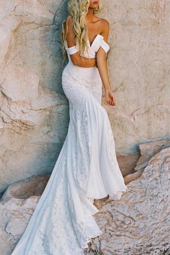 Sexy Mermaid Wedding Dresses Sweetheart Lace Satin Short Sleeve Bridal Gowns Vintage Backless Sweep Train