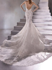 Sexy Mermaid Wedding Dresses Sweetheart Lace Sleeveless Bridal Gowns Plus Size Sweep Train