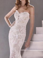 Sexy Mermaid Wedding Dresses Sweetheart Lace Sleeveless Bridal Gowns Plus Size Sweep Train