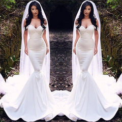Sexy Off The Shoulder Beach Wedding Dresses | Mermaid Court Train Bride Dresses