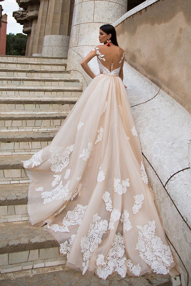 Sexy Off The Shoulder Champagne Wedding Dresses | Detachable Tulle Overskirt Train Lace Bridal Gowns | Suzhoufashion Sexy Off The Shoulder Champagne Wedding Dresses | Detachable Tulle Overskirt Train Lace Bridal Gowns | Suzhoufashion