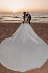 Sexy One Shoulder Ruffle Satin Sparkly Seqiuns Mermaid Beach Bridal Dress with Sweep Court Train