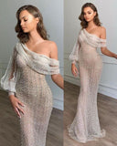 Sexy One Shoulder See-Through Sequins Mermaid Sheath Dresses