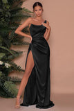 Sexy One Shoulder Slit Long Prom Dress With Satin Side