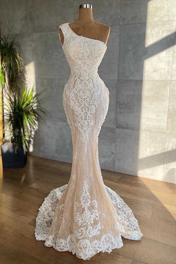 Sexy One shoulder Mermaid With Appliques Lace Beach Wedding Dresses