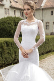 Sexy Organza Lace Appliques Wedding Dress Mermaid Long Sleeve Bridal Gowns