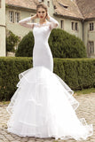 Sexy Organza Lace Appliques Wedding Dress Mermaid Long Sleeve  Bridal Gowns