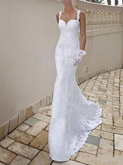 Sexy Plus Size Mermaid Wedding Dress Scoop Lace Taffeta Chiffon Sleeveless Bridal Gowns with Sweep Train