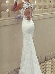 Sexy Plus Size Mermaid Wedding Dress Scoop Lace Taffeta Chiffon Sleeveless Bridal Gowns with Sweep Train