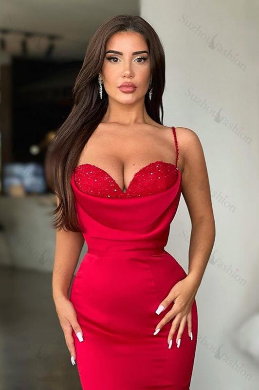 Sexy Red Spaghetti-Straps Mermaid Evening Prom Dresses Long On Sale