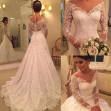Sexy See Through Long Sleeve Lace Wedding Dresses | Elegant Appliques A-line Bridal Gowns