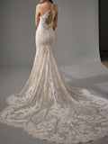Sexy Sheath Wedding Dress Jewel Lace Sleeveless Bridal Gowns in Color with Chapel Train