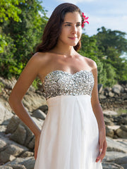 Sexy Sheath Wedding Dresses Sweetheart Chiffon Strapless Backless Bridal Gowns Sweep Train