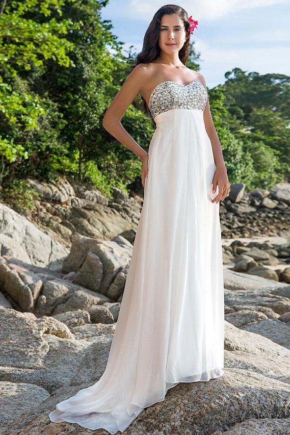 Sexy Sheath Wedding Dresses Sweetheart Chiffon Strapless Backless Bridal Gowns Sweep Train