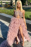 Sexy Sleeveless Blushing Pink Ruffles Prom Dress Long