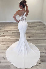 Sexy Sleeveless Mermaid Beach Wedding Dresses | Scoop Flowers Bridal Gowns with Buttons