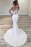 Sexy Sleeveless Mermaid Wedding Dresses | Scoop Flowers Bridal Gowns with Buttons