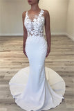 Sexy Sleeveless Mermaid Wedding Dresses | Scoop Flowers Bridal Gowns with Buttons