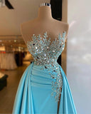 Sexy Sleeveless Sparkly Sequins Mermaid Prom Dress with Detachable Train