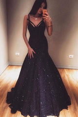 Sexy Spaghetti Strap Sleeveless Mermaid Evening Gown | Sequins Floor-Length Prom Dresses