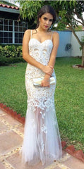 Sexy Spaghetti Strap Tulle Long Specail Occasion Dresses White Tulle Lace Long Evening Dress