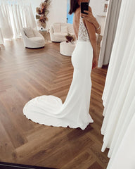 Sexy Spaghetti Straps Backless Wedding Dress Sheath V-neck Appliques Bridal Gowns Online