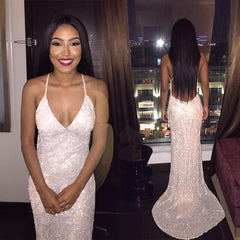 Sexy Spaghetti Straps Foemal Evening Dress Backless V-Neck Prom Dress BA4540