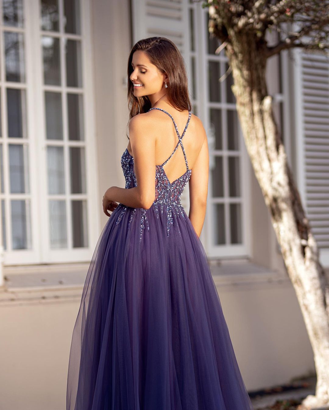 Sexy Spaghetti Straps Tulle Lace Beadings Prom Dress with Slit On Sale