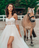 Sexy Spaghetti Straps Tulle Lace White Beach A-Line Wedding Dresses