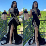 Sexy Split Black Lace Prom Evening Dress Velvet